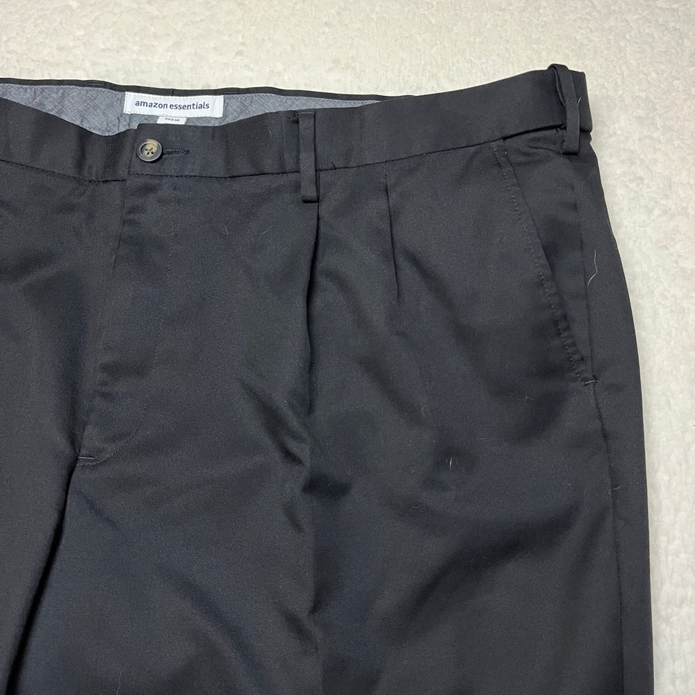 Amazon Essentials Dress Pants Mens 50x30 Black Pleated Classic Fit Trousers